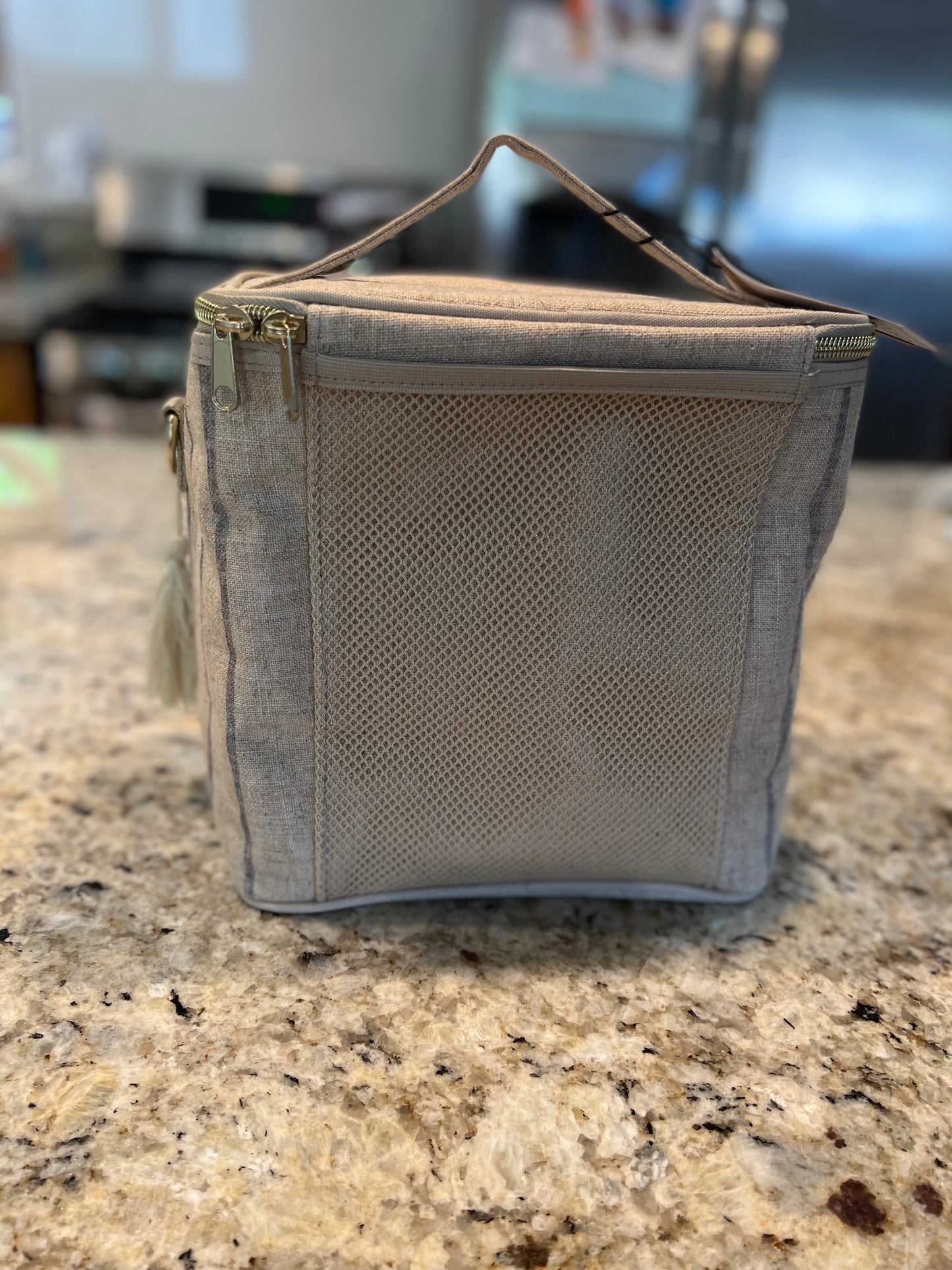 Linen-Slate Pinstripe Lunch Poche